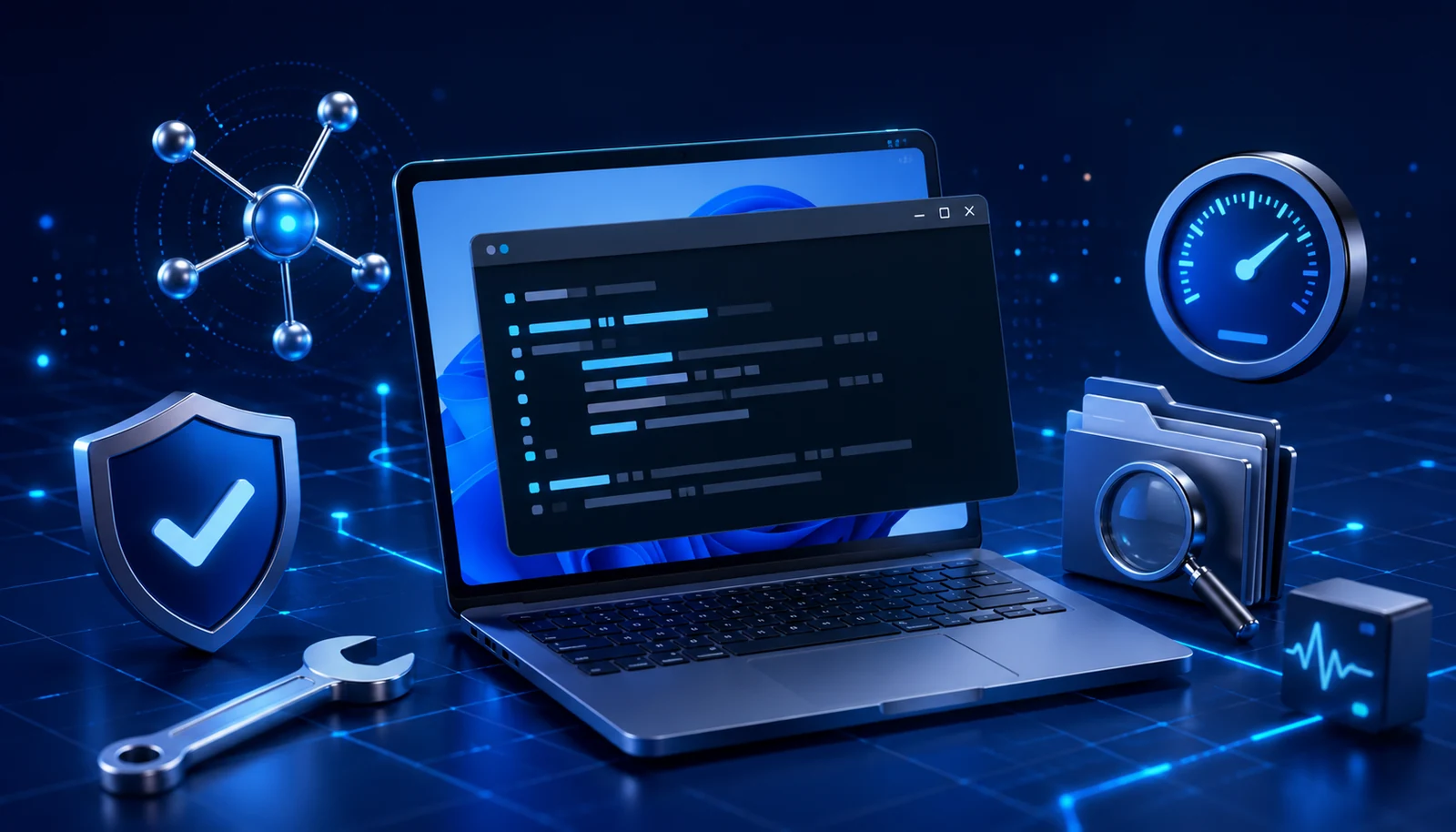 Ordinateur Windows et outils de diagnostic lumineux