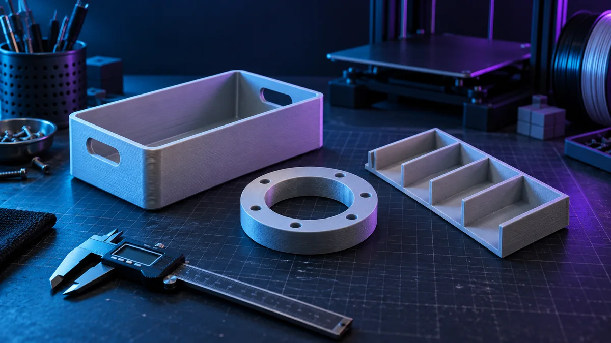Boîte ouverte, entretoise et séparateur imprimés en 3D