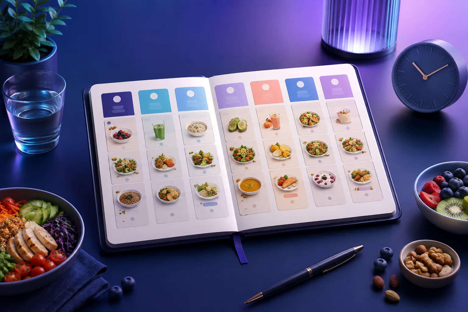 Planning alimentaire illustré avec les repas de la semaine