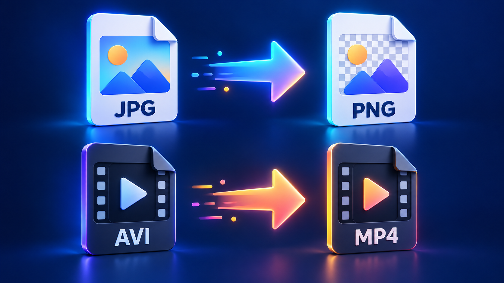Illustration originale des conversions JPG vers PNG et AVI vers MP4