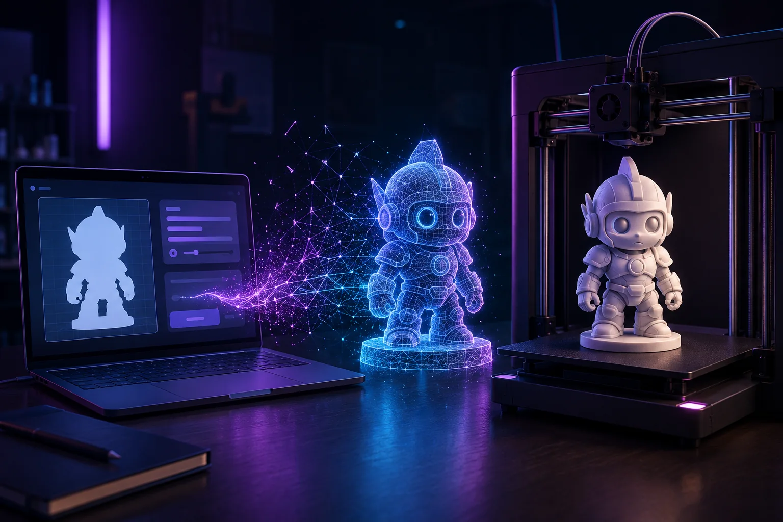 Une idée devient un maillage 3D puis une figurine imprimée