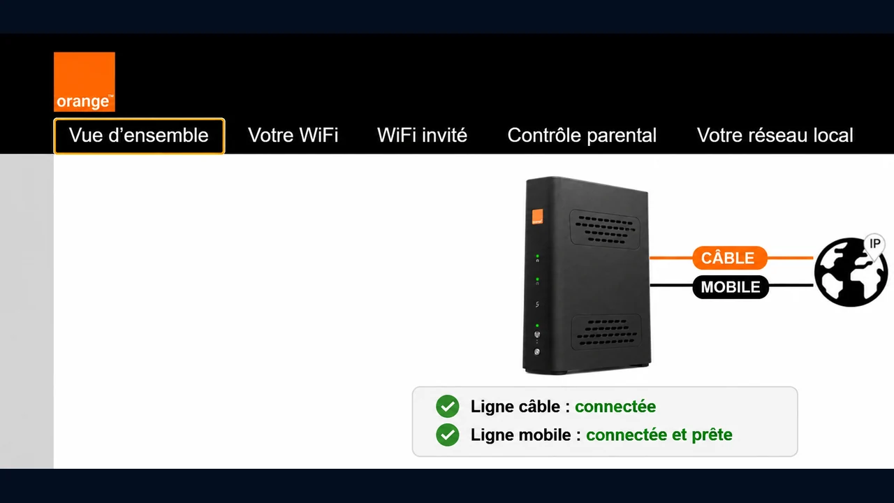 Exemple de la vue d’ensemble avec les lignes câble et mobile connectées