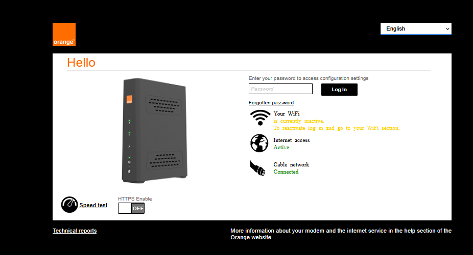 Lien Technical reports en bas de l’interface anglaise Orange