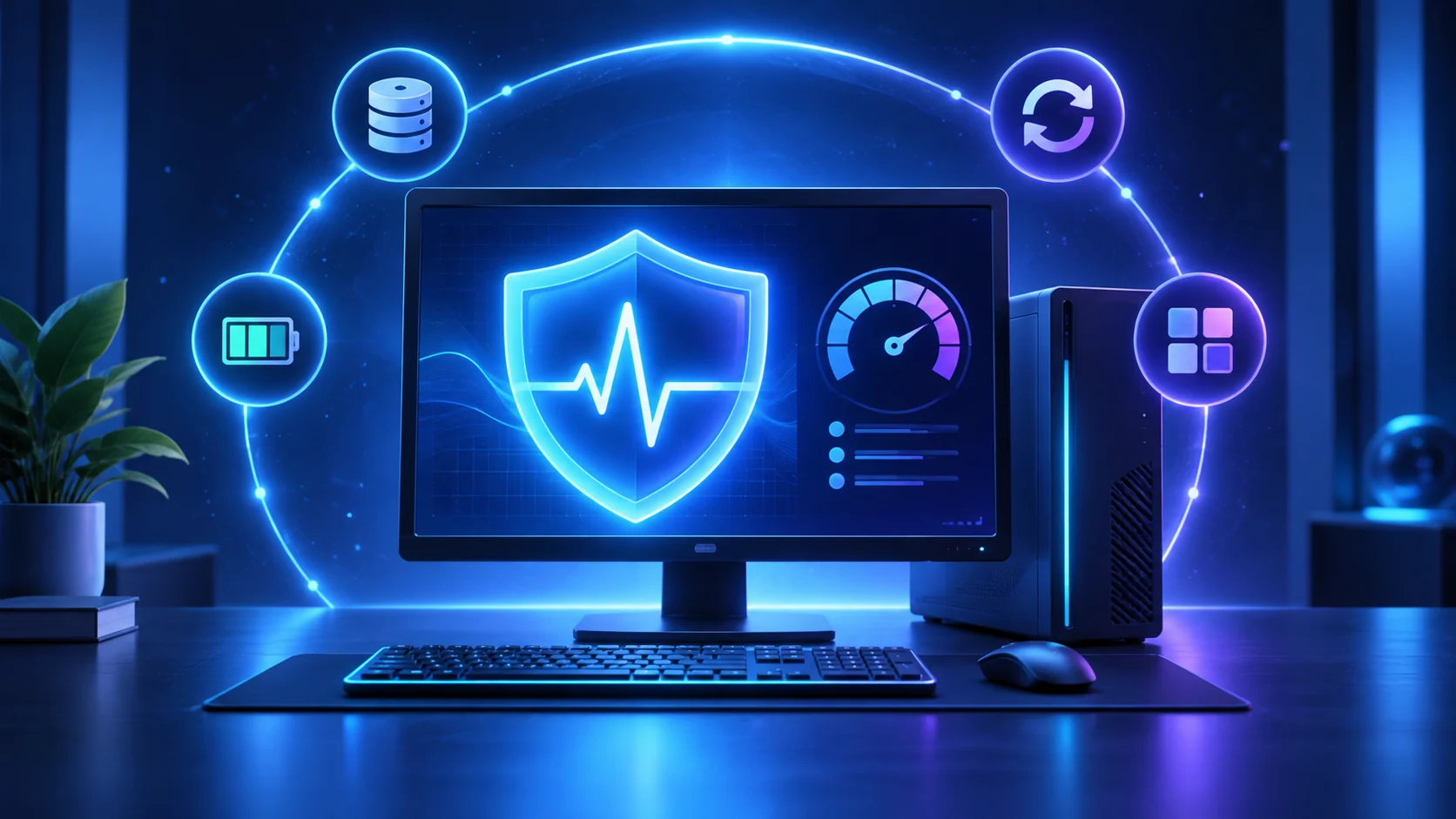 Ordinateur Windows analysé avec des indicateurs de santé et de sécurité