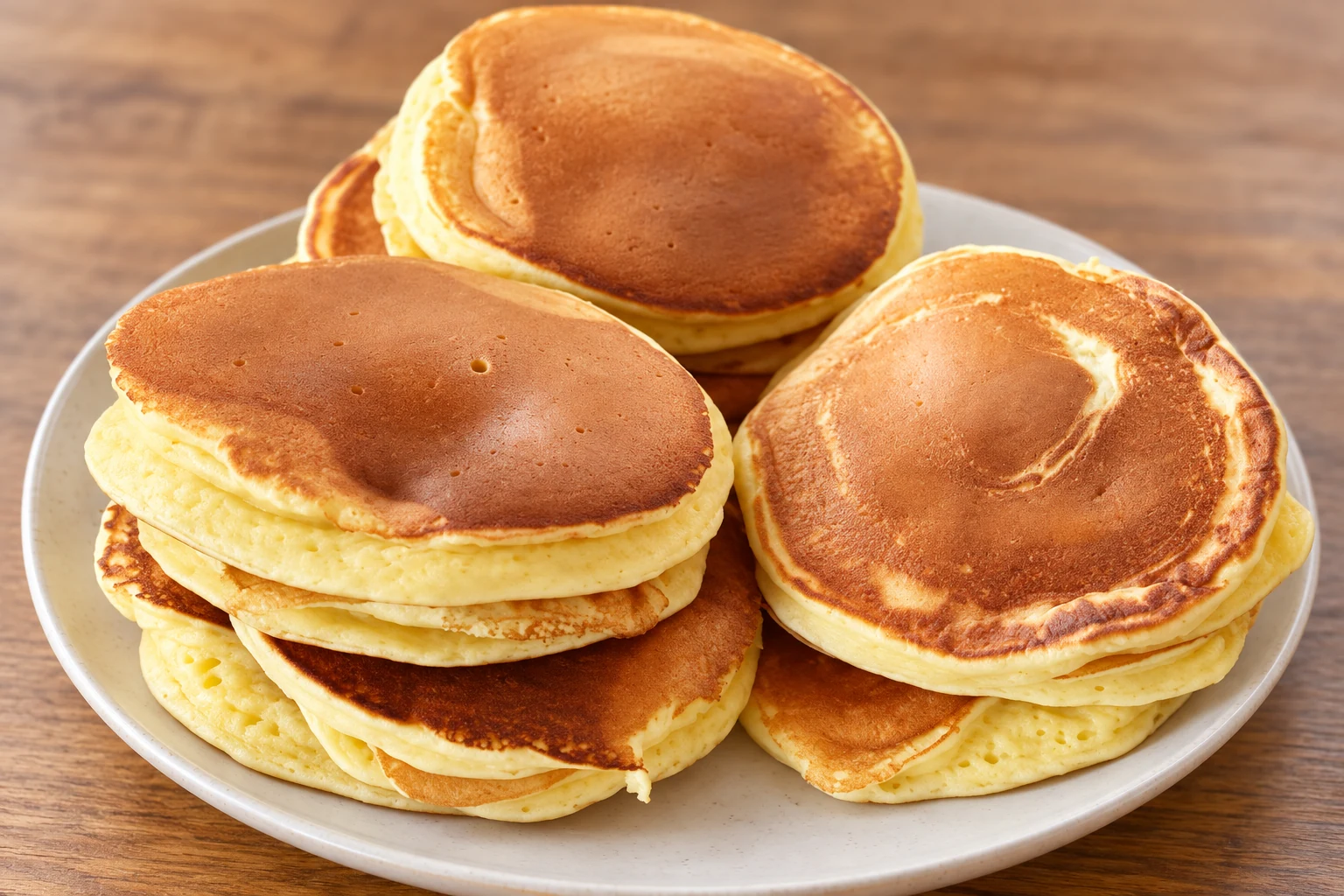 Pancakes fluffy au yaourt, épais et dorés, présentés sur une assiette