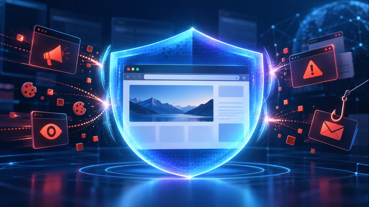 Navigateur protégé par un bouclier contre les publicités, le pistage et les tentatives de phishing